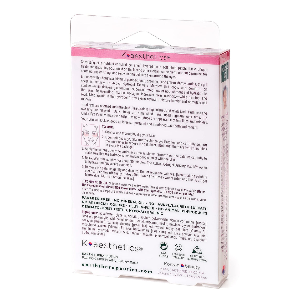 Earth Therapeutics Hydrogel Collagen Under-Eye Patches – Reduce Wrinkles, Puffy Eyes, Dark Circles – Revitalize & Refresh your Skin - 5 Pairs (10 patches)