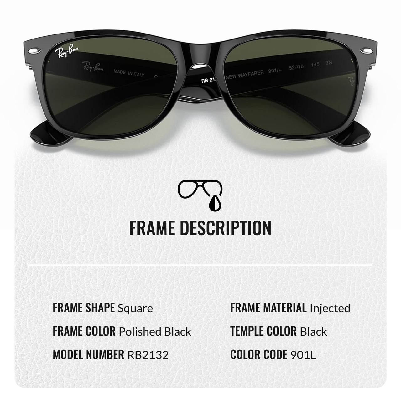 Ray-Ban RB2132 NEW WAYFARER CLASSIC Square Shaped Non-Polarized Sunglasses for Men & Women – Includes Official RAYBAN Eyewear Kit – Ideal Formal & Casual Wear Sunglasses – G-15 Green Lens