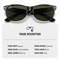 Thumbnail for Ray-Ban RB2132 NEW WAYFARER CLASSIC Square Shaped Non-Polarized Sunglasses for Men & Women – Includes Official RAYBAN Eyewear Kit – Ideal Formal & Casual Wear Sunglasses – G-15 Green Lens