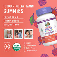 Thumbnail for MaryRuth's Organic Toddler Multivitamin Gummies | Ages 4+ | Vitamin A, C, D, E, B6, B12, Biotin, Iodine, Zinc | Immunity | Bone & Teeth Health | Skin & Vision Support | Vegan | Gluten Free | 60 Count
