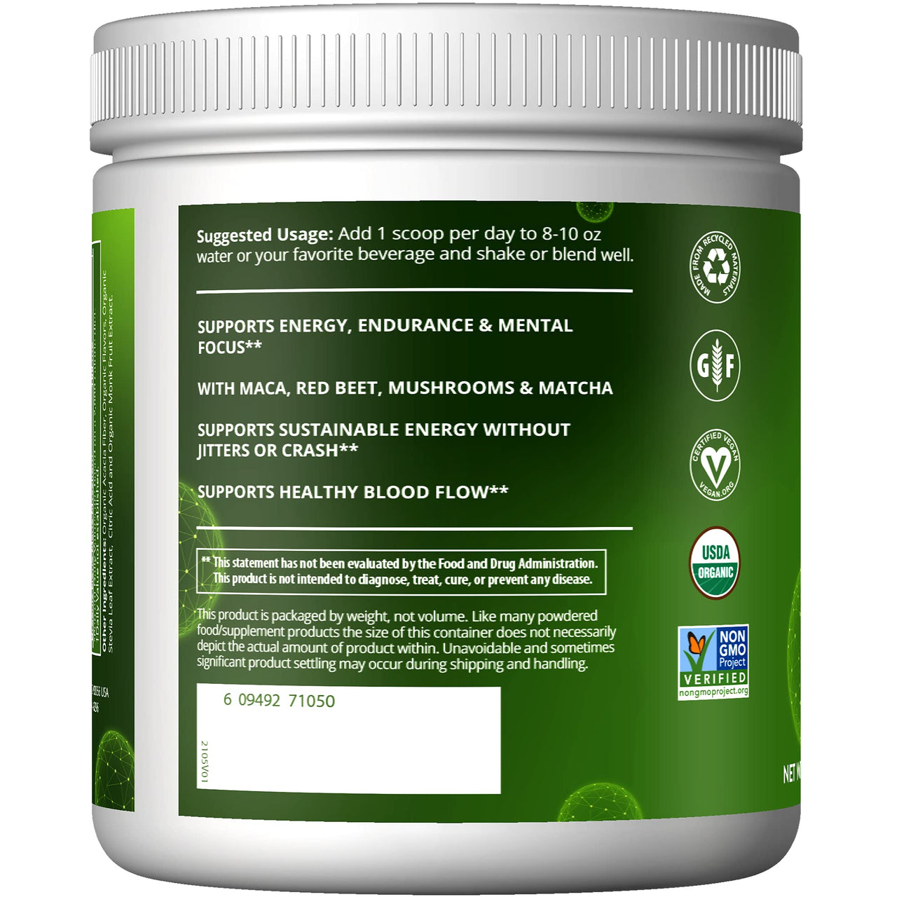 MRM Nutrition Organic Pre-Workout Powder - Women & Men, 150 mg Natural Caffeine & Adaptogens, Pure Energy, Focus & Blood Flow, Vegan, Certified Organic, Non-GMO - 20 Servings, Black Cherry Flavor