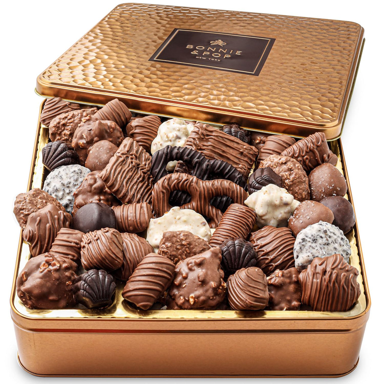 Chocolate Gift Basket, Gourmet Snack Food Box in Keepsake Tin, 2 lbs of Chocolate, Birthday, Sympathy, Family Parties & Get Well, Bonnie and Pop