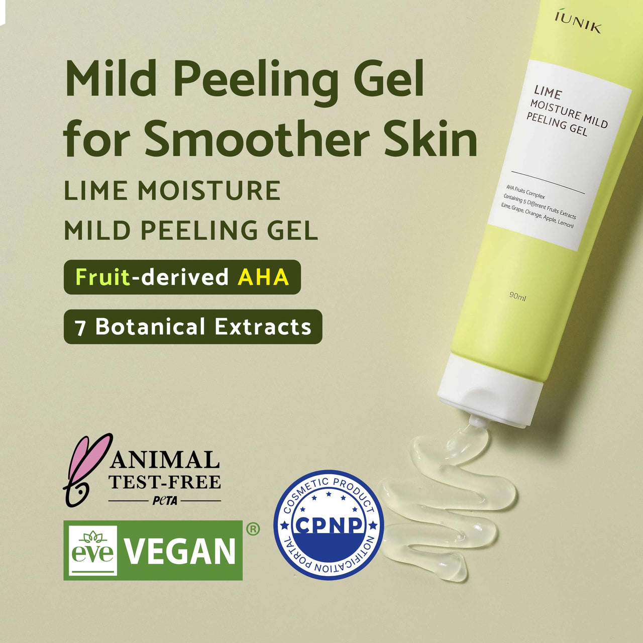 IUNIK Lime Moisture Mild Peeling Gel 3.04 Fl Oz - Gentle Exfoliating Deep Cleansing Glowing - Smooth with AHA & Fruits Complex - Control Sebum Clear Dead Skin Cells Blackheads Pore-Minimizing Vegan