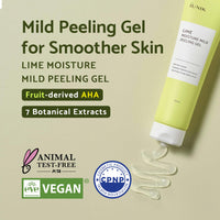 Thumbnail for IUNIK Lime Moisture Mild Peeling Gel 3.04 Fl Oz - Gentle Exfoliating Deep Cleansing Glowing - Smooth with AHA & Fruits Complex - Control Sebum Clear Dead Skin Cells Blackheads Pore-Minimizing Vegan