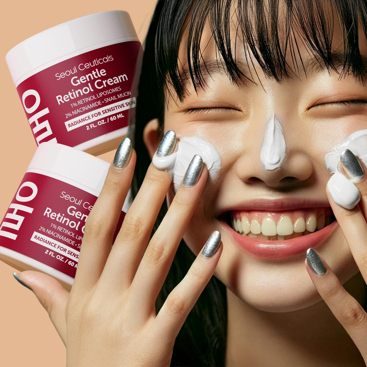 SeoulCeuticals 1% Korean Retinol Night Cream - 97.5% Snail Mucin + 2% Niacinamide Moisturizer for Face - Gentle K Beauty for Sensitive Skin 2oz