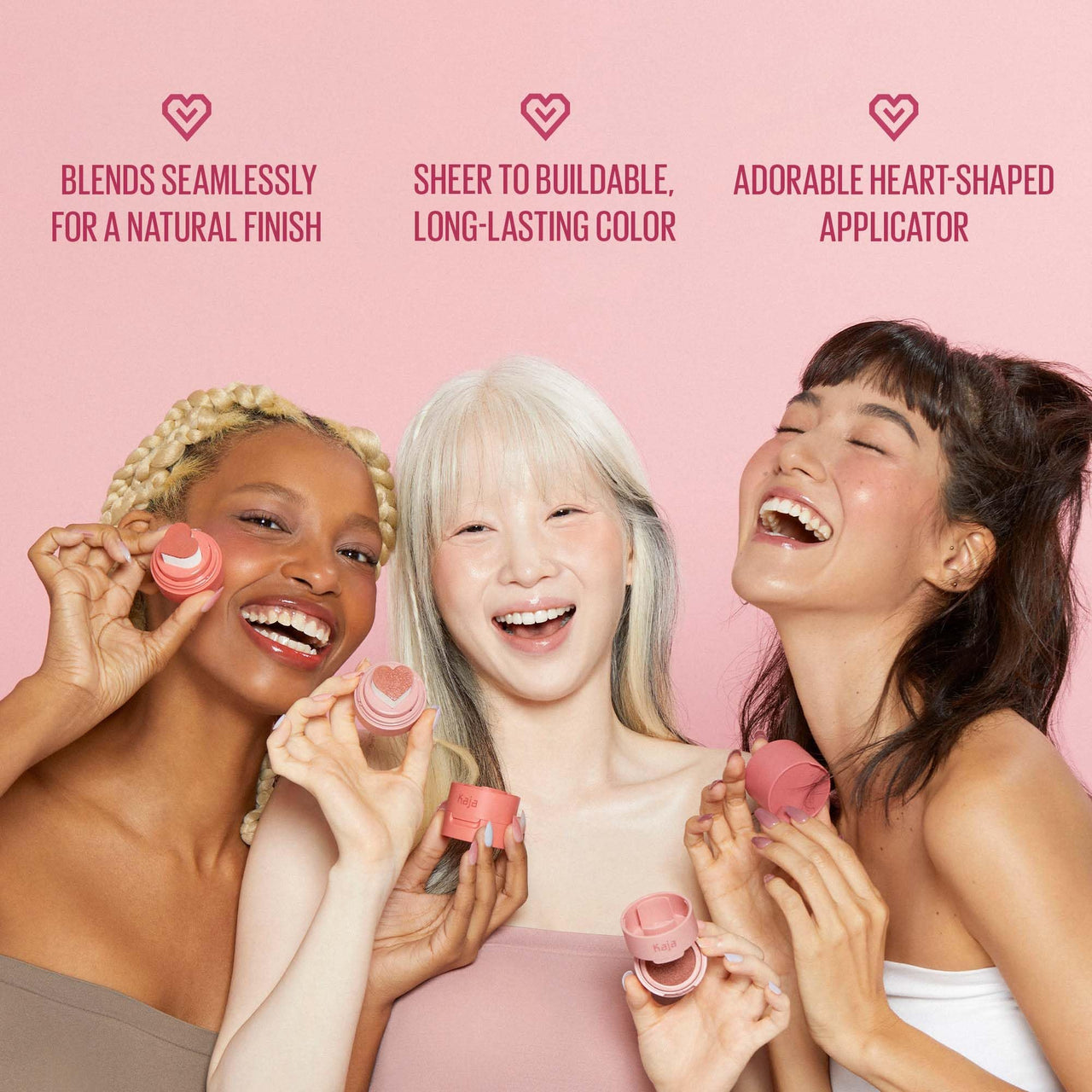 KAJA Blusher - Cheeky Stamp 01 Coy | Kbeauty, Cute Makeup, Buildable & Blendable Shade with Heart-shaped Applicator, Sunkissed Finish, Travel size, Hygienic, Portable, Korean Makeup, 0.17 Oz