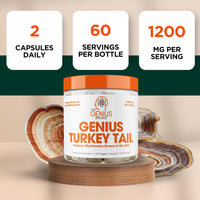 Thumbnail for Genius Turkey Tail Mushroom Supplement – Immune & Gut Health Support Powerful Antioxidants & Prebiotics for Digestion & Wellness Organic, Pure, No Fillers 100 Capsules Natural Defense & Vitality Boost