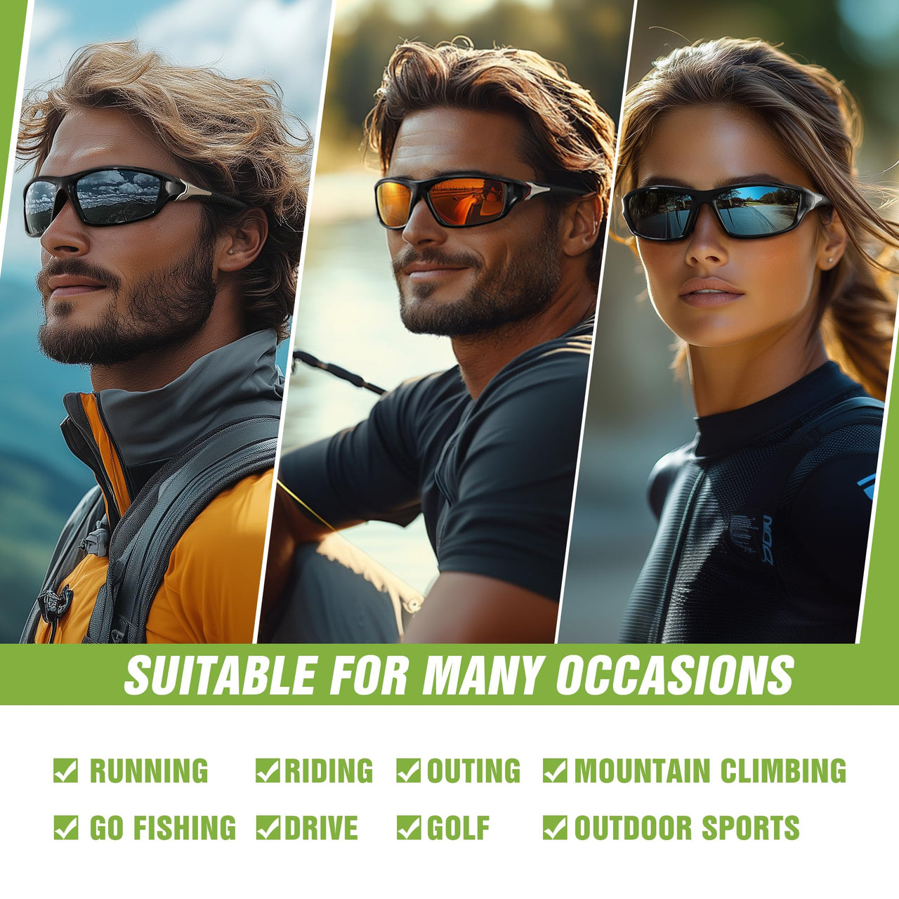 Yaoyar Polarized Sports Sunglasses For Men: UV400 Protection Glasses Womens Wrap Around Goggles For Driving Fishing
