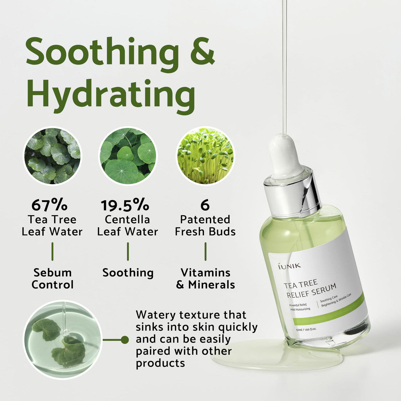iUNIK Centella Edition Skincare Set (Cream 2.02 fl.oz. & Mini Serum 0.51 fl.oz.) - Centella Asiatica and Tea Tree Leaf Waters to Soothe, Calm, Moisturize, and Protect the Skin