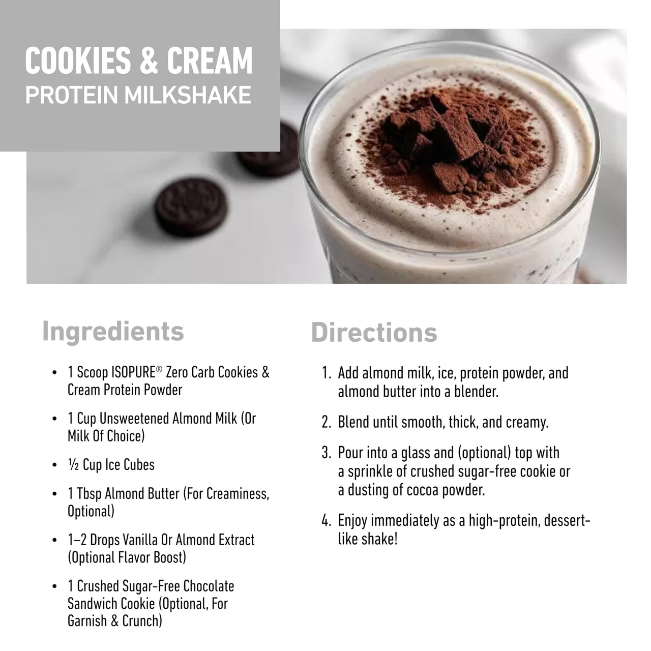 Isopure Zero Carb 100% Pure Whey Isolate Protein Powder, Gluten Free, With Vitamins, Cookies & Cream, 25g Protein Per Serving, 3 Pounds, 44 Servings (Packaging May Vary)