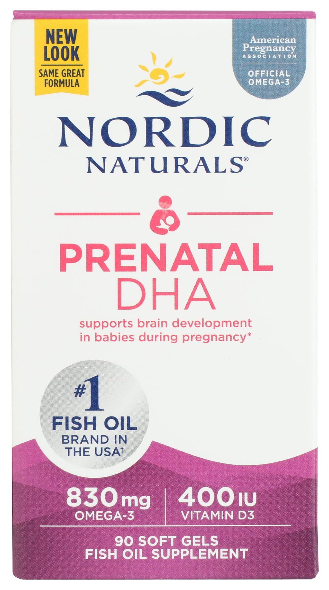Nordic Naturals Prenatal DHA, Unflavored - 830 mg Omega-3 + 400 IU Vitamin D3 - 90 Soft Gels - Supports Brain Development in Babies During Pregnancy & Lactation - Non-GMO - 45 Servings