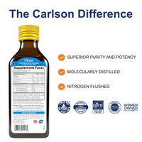 Thumbnail for Carlson - Kid's The Very Finest Fish Oil Liquid, 800 mg Omega-3s, Norwegian, Wild-Caught Fish Oil, Omega 3 Liquid for Kids, Sustainably Sourced, Lemon, 200 ml