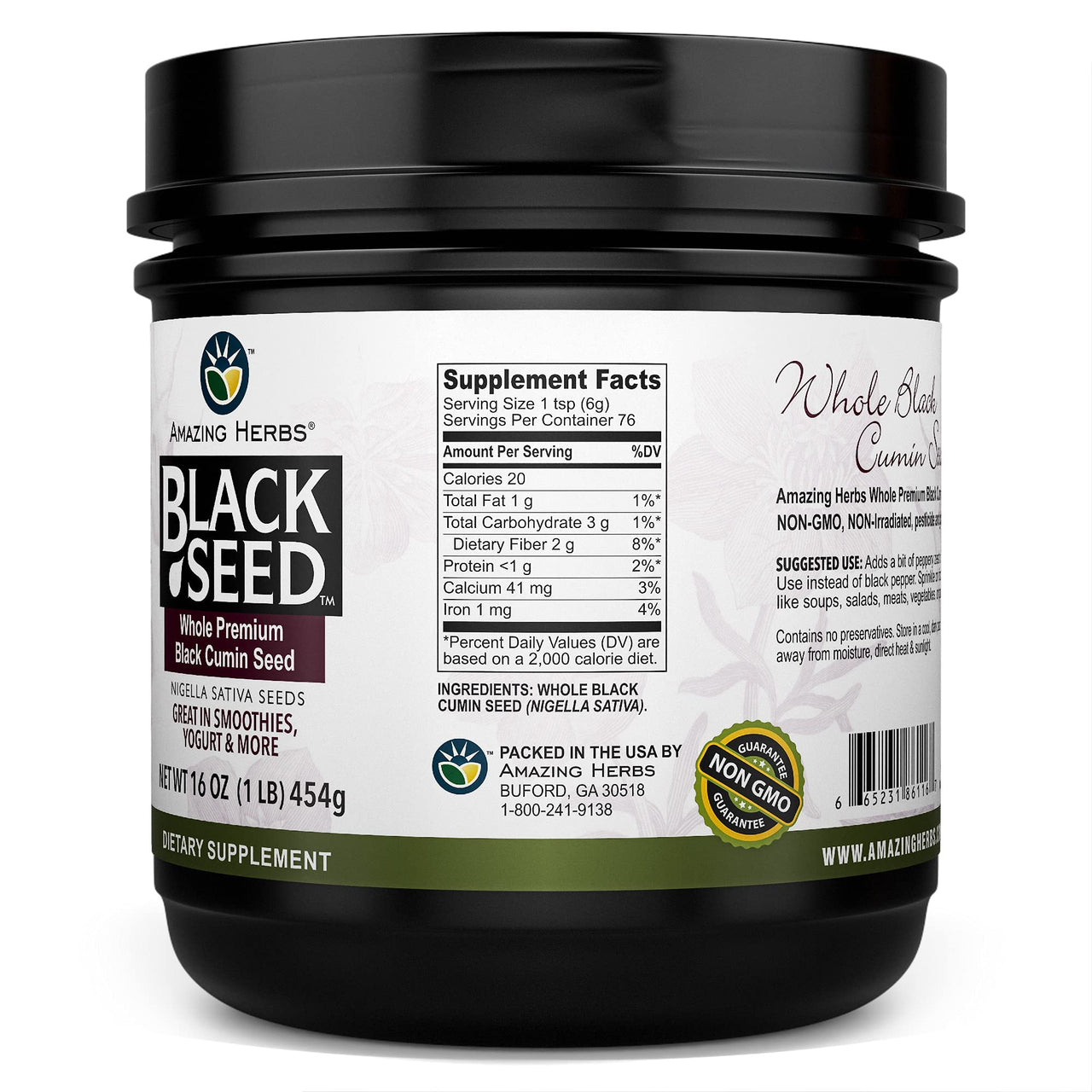 Amazing Herbs Whole Premium Black Cumin Seed - Nigella Sativa Seeds, Organic, Gluten-Free, Non-GMO, Supports Immune System, Cardiovascular Health, & Digestion - 16 oz