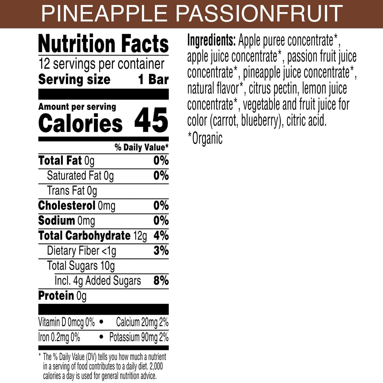 Pure Organic Layered Fruit Bars, Gluten Free, Vegan Fruit Snacks, Pineapple Passionfruit (2 Boxes, 24 Bars) (Pack of 2)