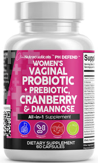 Thumbnail for Clean Nutraceuticals Vaginal Probiotics for Women with Cranberry, D-Mannose, Prebiotics, pH Balance Support, Feminine Health, Urinary Tract Cleanse – Capsule Alternative to Gummies – 60 Count