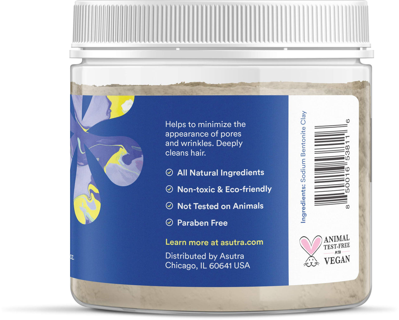 ASUTRA Indian Healing Clay Mask, 1 lb - For Skin & Hair Care, Deep Pore Cleansing, Soften, & Brighten Complexion, Anti-Blemish Acne Treatment, Anti-Aging Properties, Unscented Sodium Bentonite Clay