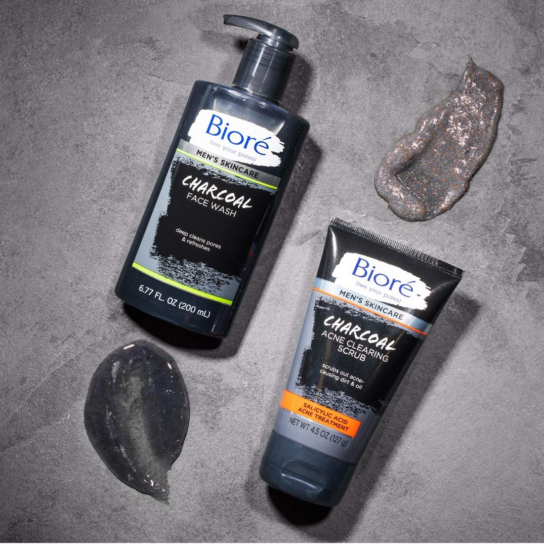 Bioré Men's Skincare Charcoal Face Wash, Deep Cleans Pores & Refreshes Skin, 6.77 Fl. Ounces