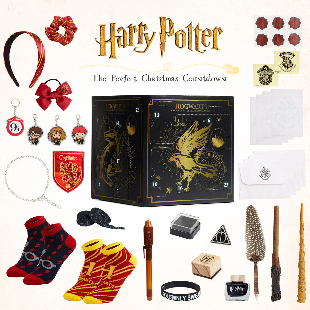 Harry Potter Advent Calendar 2025 Girls Teens Women 24 Day Christmas Countdown with Keychains Socks Accessories Magical Calendar Gifts for Girls (Black Cube)