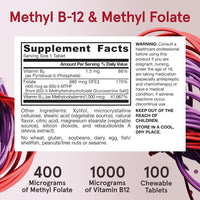 Thumbnail for Jarrow Formulas Extra Strength Methyl B-12 1000 mcg & Methyl Folate 400 mcg + P-5-P Chewable Tablets