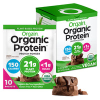 Thumbnail for Orgain Organic Vegan Protein Powder, Creamy Chocolate Fudge - 21g Plant Protein, 6g Prebiotic Fiber, Low Carb, No Lactose Ingredients, No Added Sugar, Non-GMO, 10 Single Serve Individual Packets