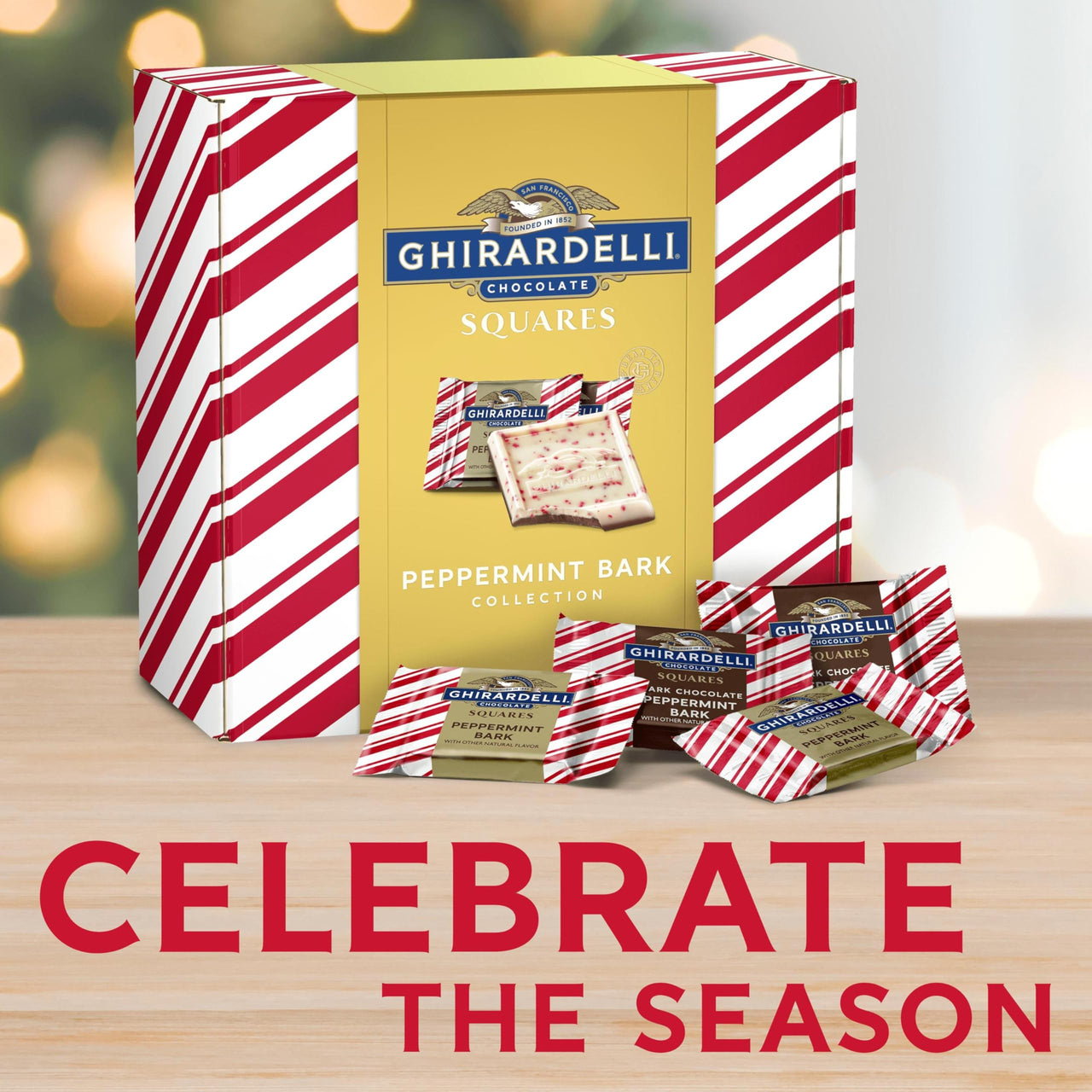 GHIRARDELLI Peppermint Bark SQUARES and Dark Chocolate Peppermint Bark SQUARES Assortment Holiday Gift Box, 24.7 oz
