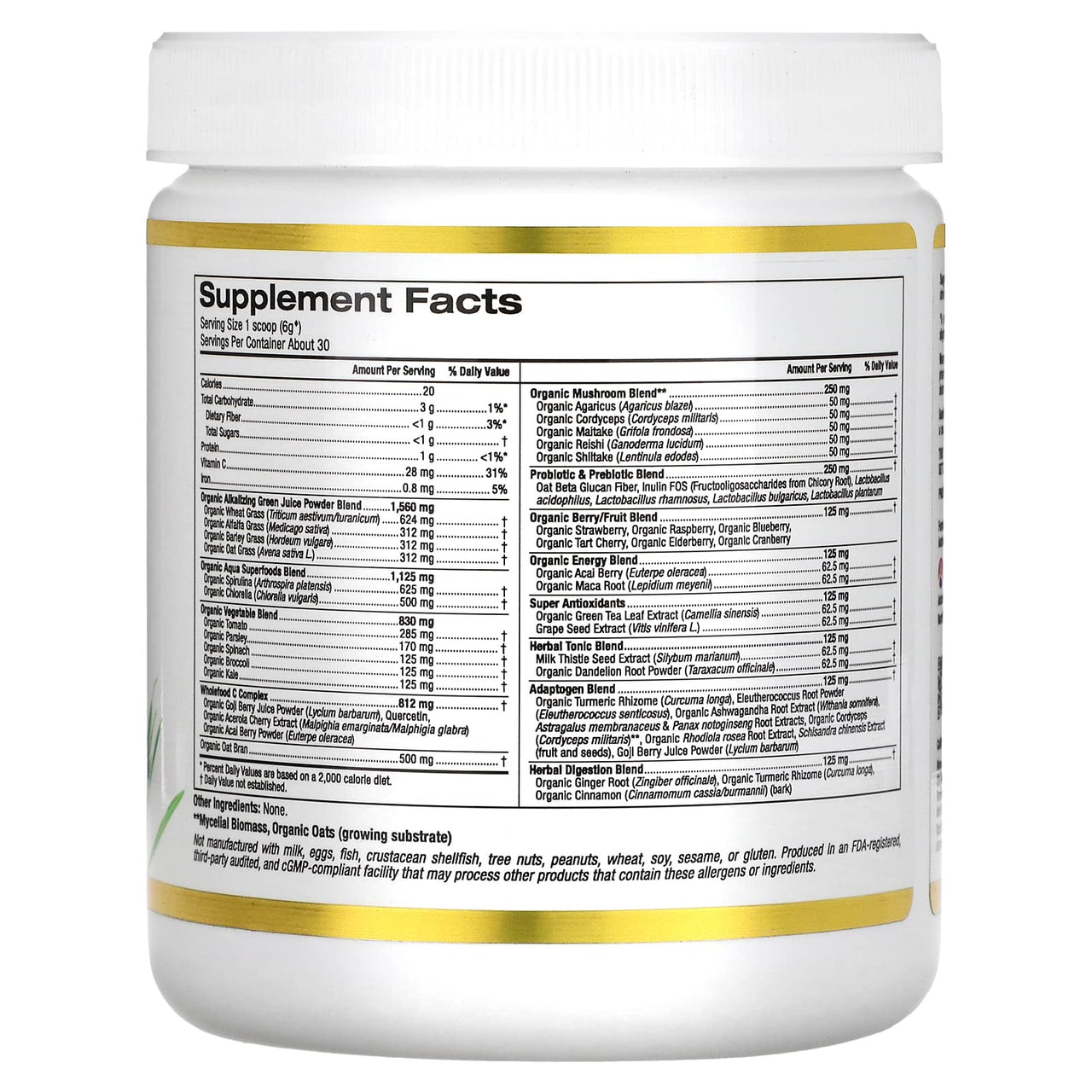 SUPERFOODS - Supergreens + Superfoods, 6.42 oz (182 g), California Gold Nutrition