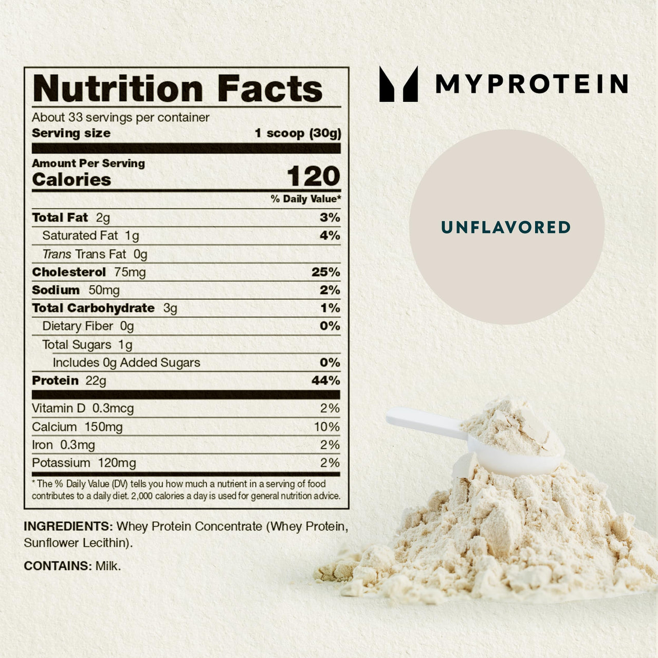 Myprotein Impact Whey Protein Powder, 2.2 Lbs (33 Servings) Unflavored, 22g Protein & 5g BCAA Per Serving, Protein Shake for Superior Performance
