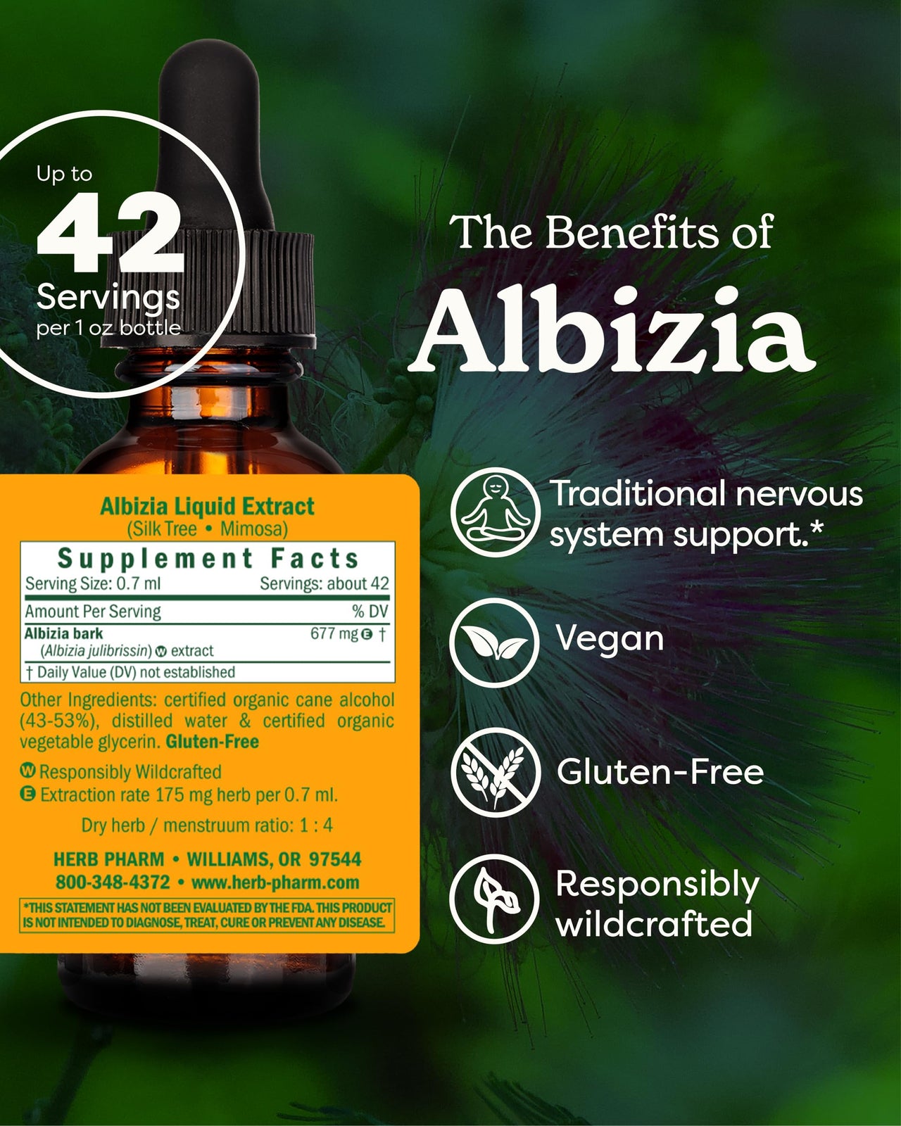 Herb Pharm Albizia Liquid Extract for Calm Mind & Nervous System Support, Vegan Albizia Bark Tincture, Herbal Support for Emotional Wellness, Non-GMO, Gluten-Free, Up to ~3 Week Supply, 1 oz*