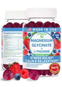 Thumbnail for Lunakai USA Made Magnesium Glycinate Gummies 426mg with L-Theanine – Calm, Sleep, Stress Relief for Adults & Kids, Non-GMO, Vegan, 60ct