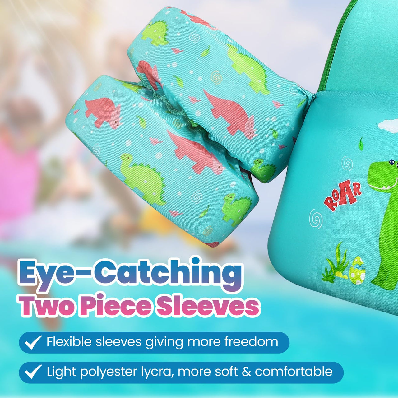 HeySplash Swim Vest for Kids, Toddler Pool Floaties Fit 31-66 Lbs, Children Swimming Vest with Adjustable Strap, Swim Jacket Water Wing Arm Float, Puddle Beach Boat Jumper Boy Girl Age 2-7,Dinosaur