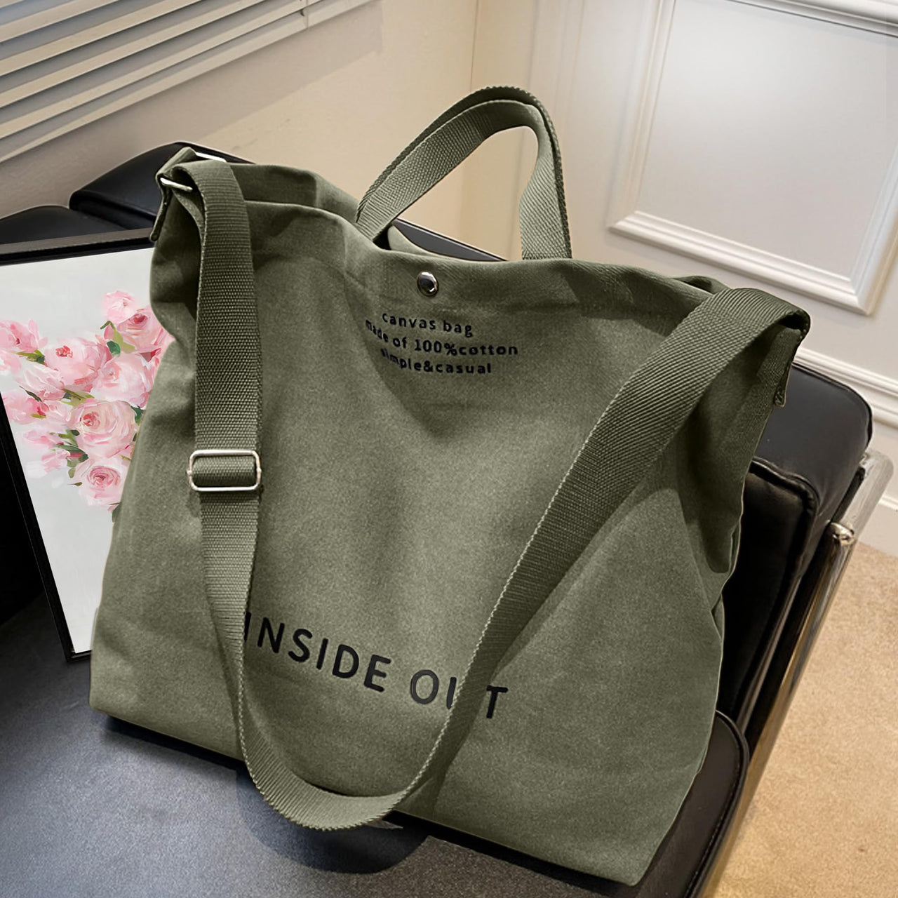 Large Tote Bag for Women, Canvas Gift for Women, Inside Out Bag, Fashion Crossbody 16oz Cotton, Large Capacity Shoulder Tote