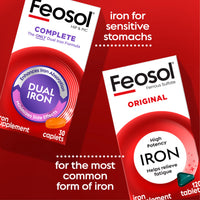 Thumbnail for Feosol Complete Iron Supplement Caplets, Bifera Iron for High Absorption, Heme and Non-Heme Dual Action Minimizes Side Effects, 1 Per Day, for Energy and Immune System Support, Made in USA, 30 Count