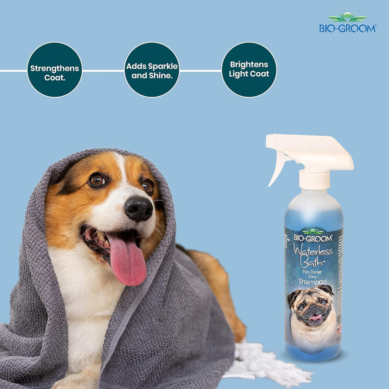 Bio-Groom Waterless Dog Shampoo - Tearless, No-Rinse, Dog Bathing Supplies, Puppy Wash, Cat Grooming Supplies, Cruelty-Free, Product Made in USA, Dry Shampoo Spray - 16 fl oz 1-Pack
