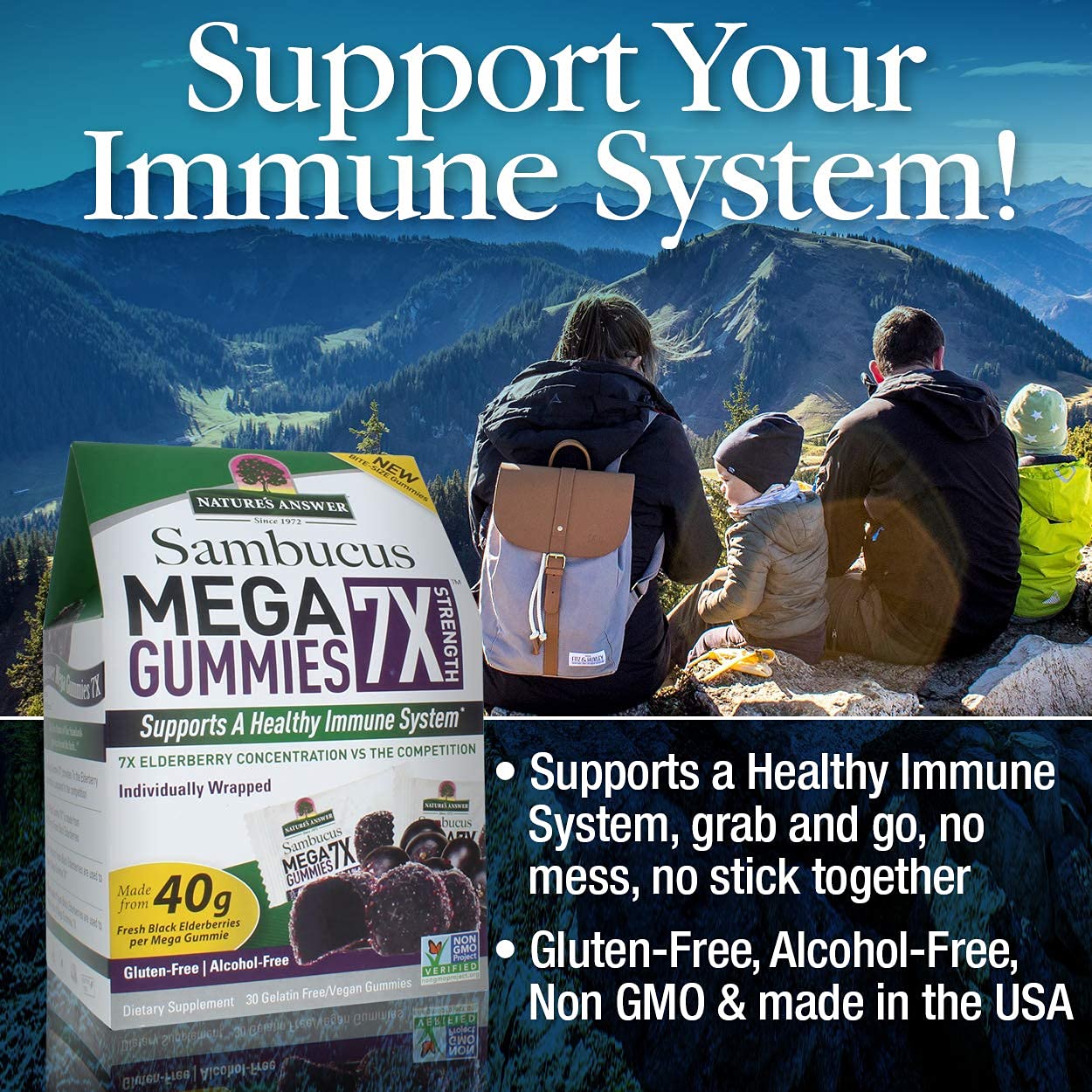 Nature's Answer Sambucus Mega Gummies | 7x More Elderberry Concentration | Alcohol-Free, Gluten-Free, Gelatin-Free, Vegan, Non-GMO & No Preservatives | 30ct Gummies