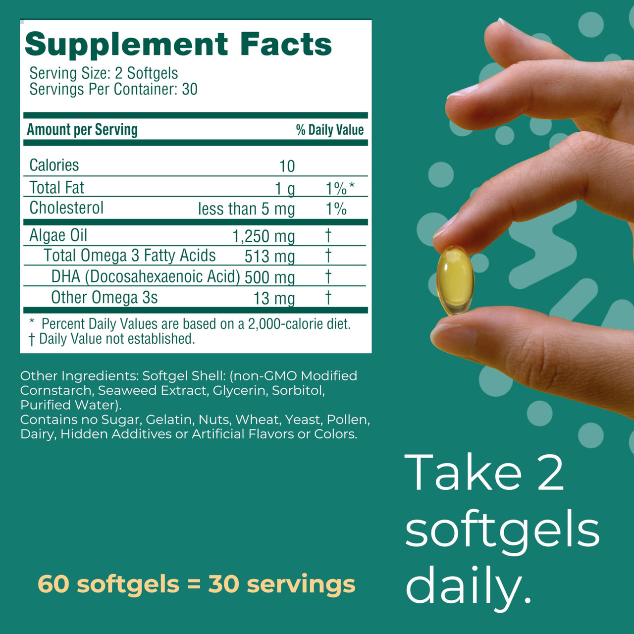 Iwi DHA Omega-3, 60 Softgels (30 Servings), Plant-Based Algae Omega 3, Brain, Eyes & Nervous System Support Dietary Supplement, Krill & Fish Oil Alternative, No Fishy Aftertaste