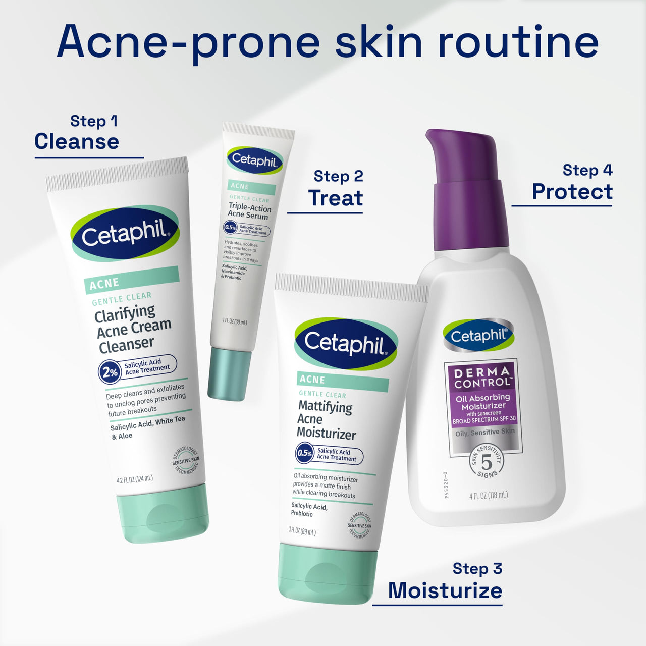 Cetaphil Acne Face Wash, Gentle Clear Clarifying Acne Cream Cleanser with 2% Salicylic Acid, Deep Cleans & Treats Acne Prone Skin, Skin Care for Sensitive Skin, 4.2oz