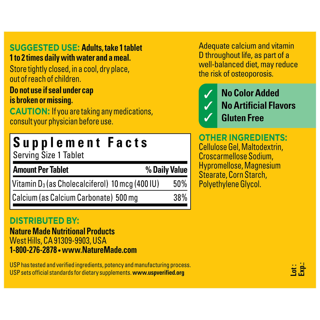 Nature Made Calcium 500 mg with Vitamin D3, Calcium and Vitamin D Supplement for Bone Support, 130 Tablets