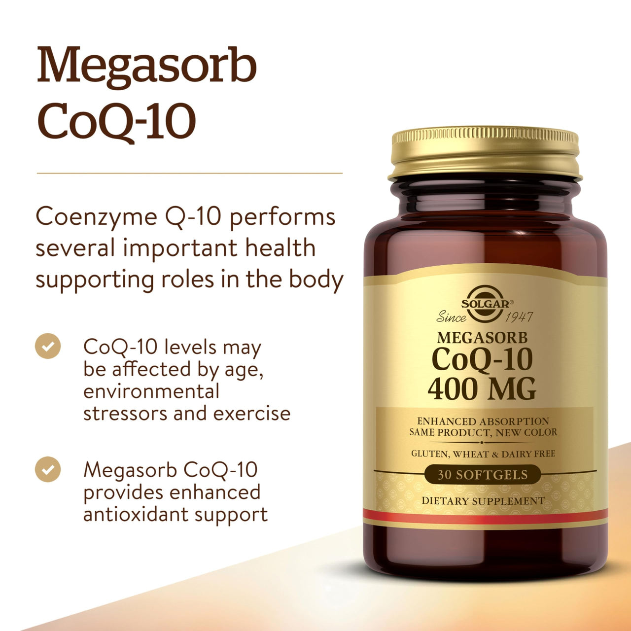 Solgar Megasorb CoQ-10 400 mg, 60 Softgels - Supports Brain Function - Coenzyme Q10 Supplement - Enhanced Absorption - Gluten Free, Dairy Free - 60 Servings