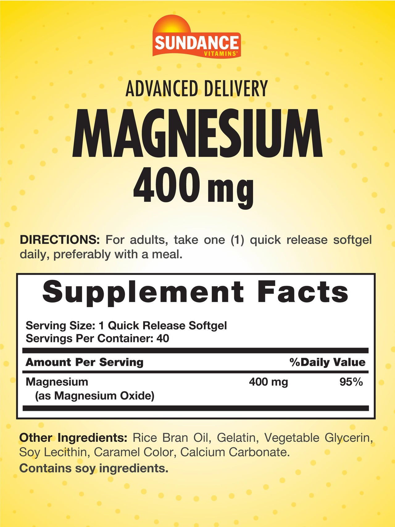 Sundance Magnesium 400mg | Essential Mineral Supplement | 40 Softgels | Non-GMO & Gluten Free