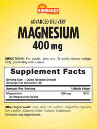 Thumbnail for Sundance Magnesium 400mg | Essential Mineral Supplement | 40 Softgels | Non-GMO & Gluten Free