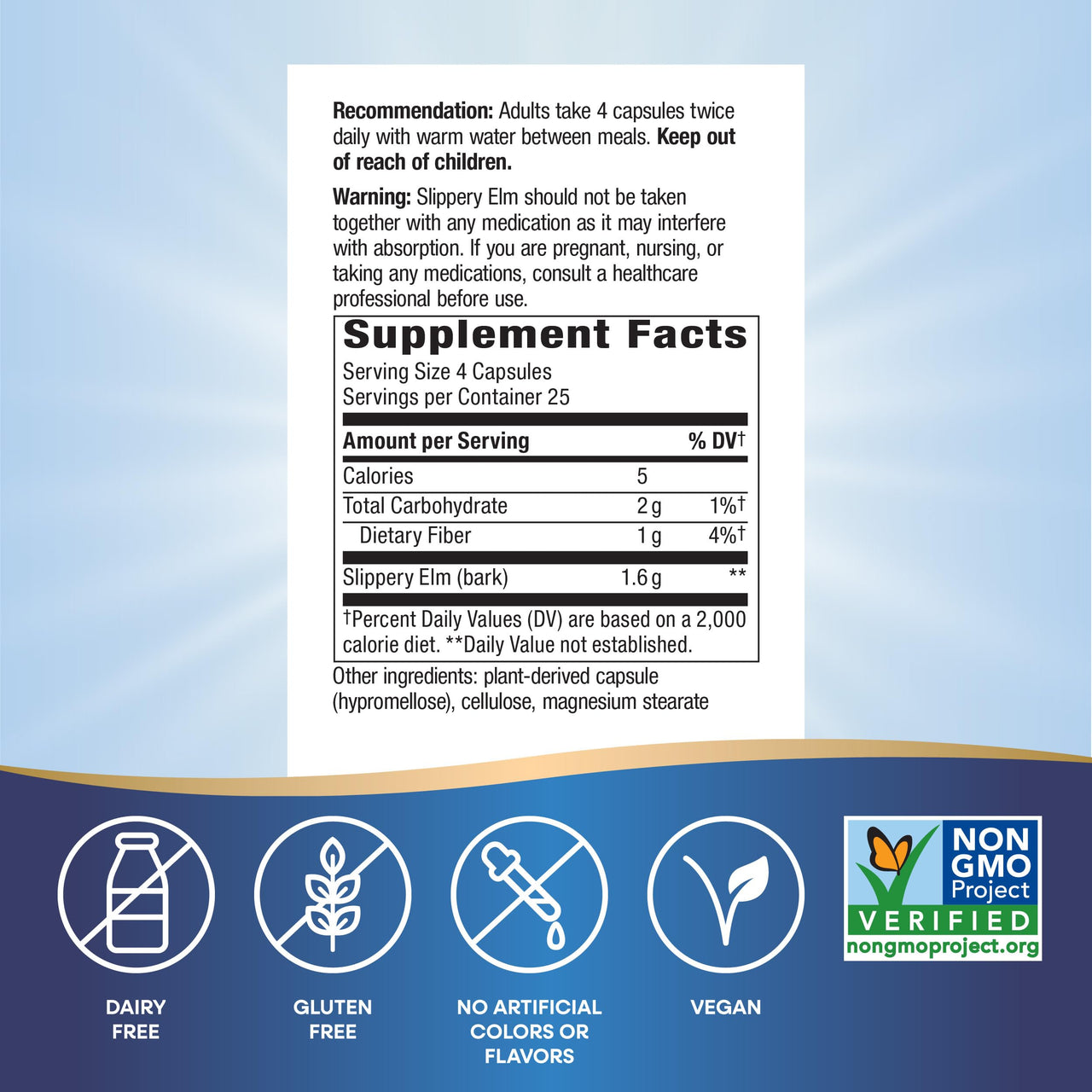 Nature's Way Slippery Elm Bark, Traditional Support to Soothe the GI Tract*, Vegan, Slippery Elm Capsules, 100 Capsules