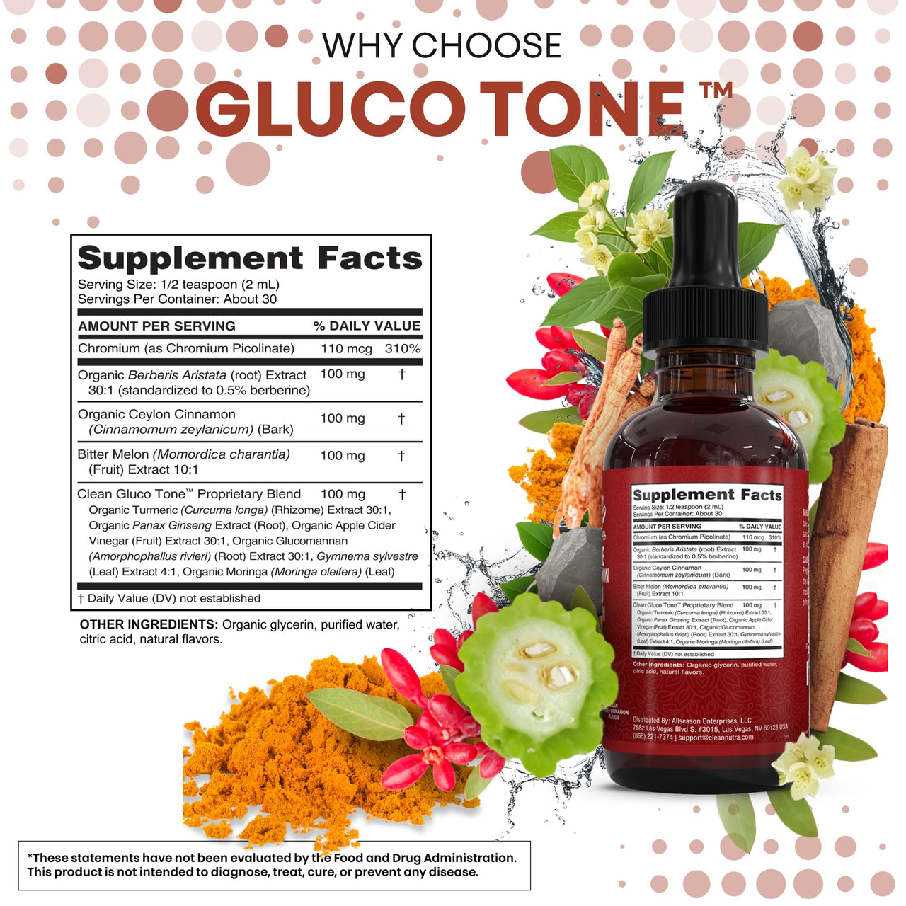 Clean Nutra Berberine with Ceylon Cinnamon Supplement Liquid Drops + Bitter Melon Extract, Glucomannan, Gymnema, Chromium, Turmeric, Organic Panax Ginseng, Moringa GLP-1 Support