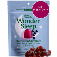 Thumbnail for Plant People WonderSleep Mushroom Gummies Supplement for Sleep and Relaxation with Reishi Super Mushrooms, Wild Elderberry Flavor, No Sugar (60 Count)