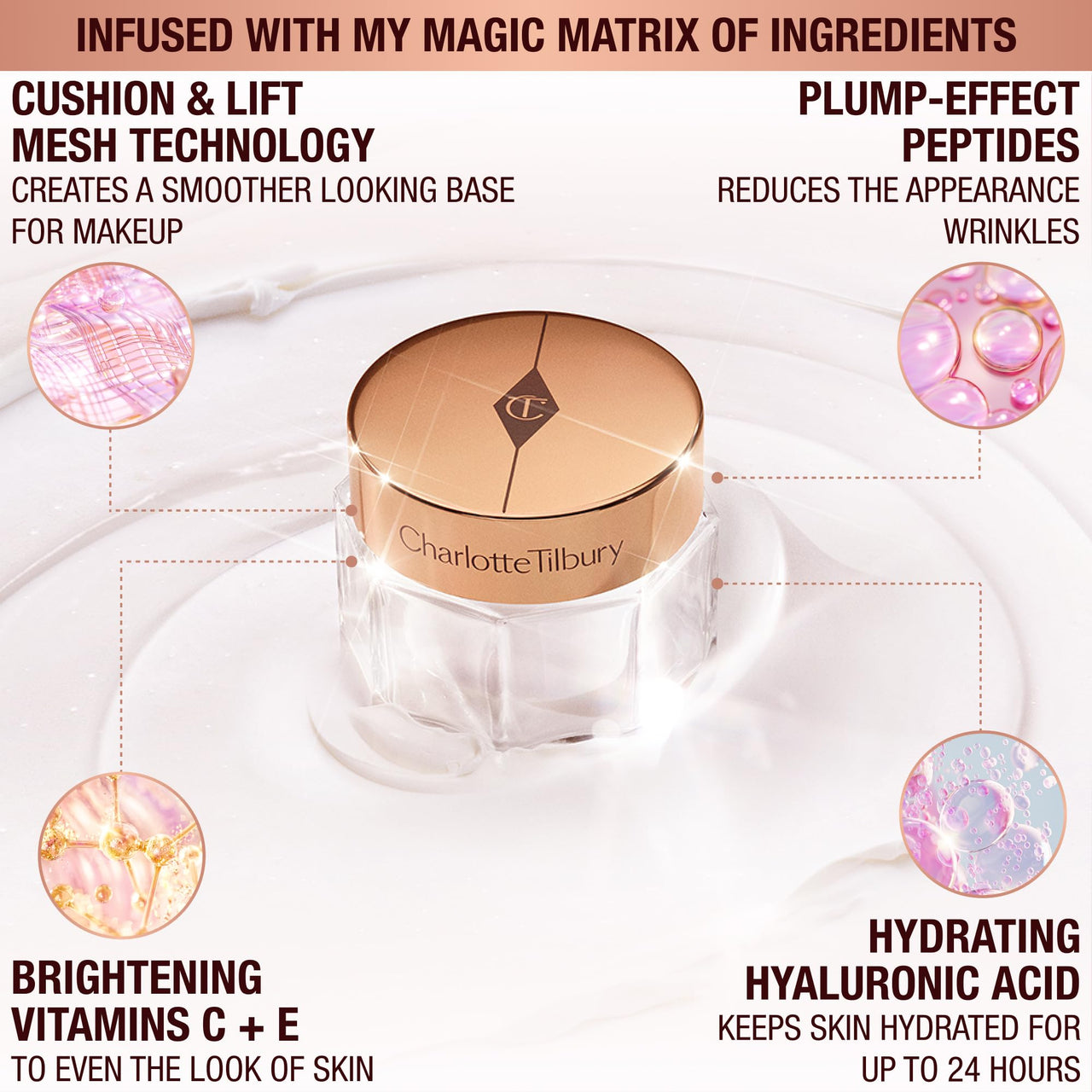 Charlotte Tilbury Magic Cream with Hyaluronic Acid - Travel Size Hydrating Face Moisturizer for Dry Skin - Anti-Aging Cream with Vitamins C & E, Peptides to Smooth, Firm for Perfect Makeup Base (15ml)