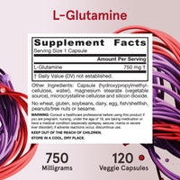 Thumbnail for Jarrow Formulas® L-Glutamine 750 mg, Dietary Supplement, Immune and Muscle Support, 120 Veggie Capsules, Up to 120 Day Supply