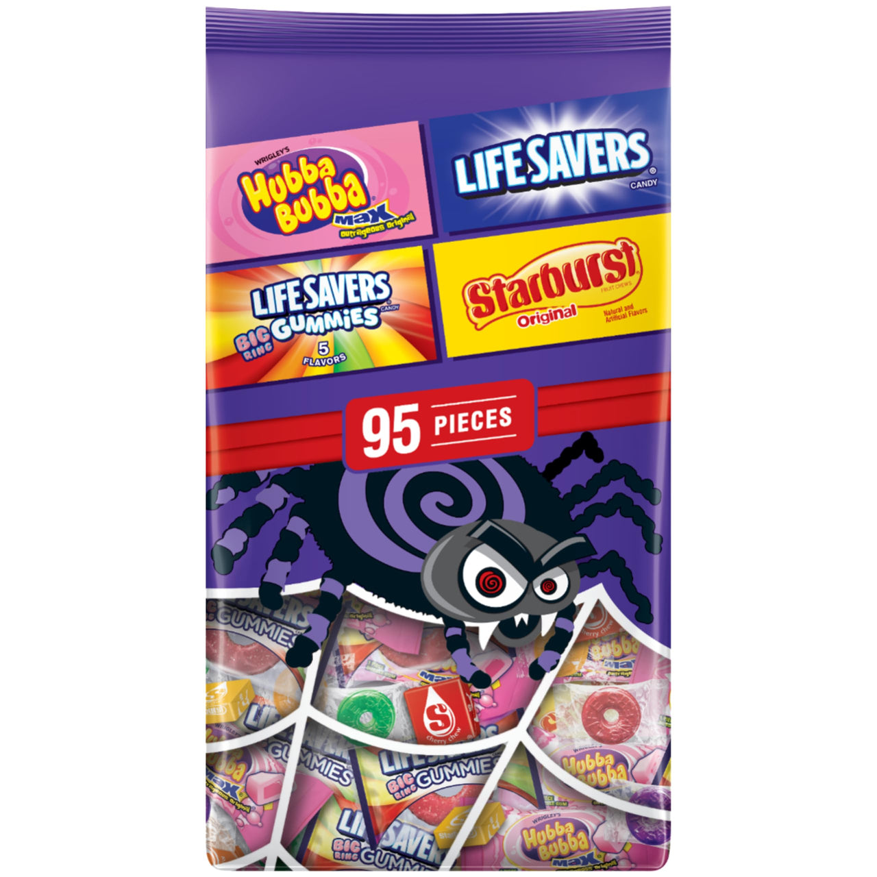 Starburst, Life Savers, Hubba Bubba & Life Savers Gummies Halloween Candy Mix, Assorted Chewy, Bubble Gum, and Hard Candy Individually Wrapped, 95 Ct Variety Bulk Bag