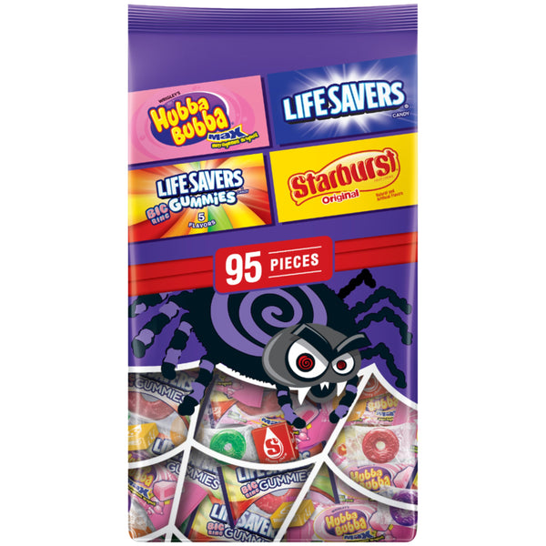Starburst, Life Savers, Hubba Bubba & Life Savers Gummies Halloween Candy Mix, Assorted Chewy, Bubble Gum, and Hard Candy Individually Wrapped, 95 Ct Variety Bulk Bag