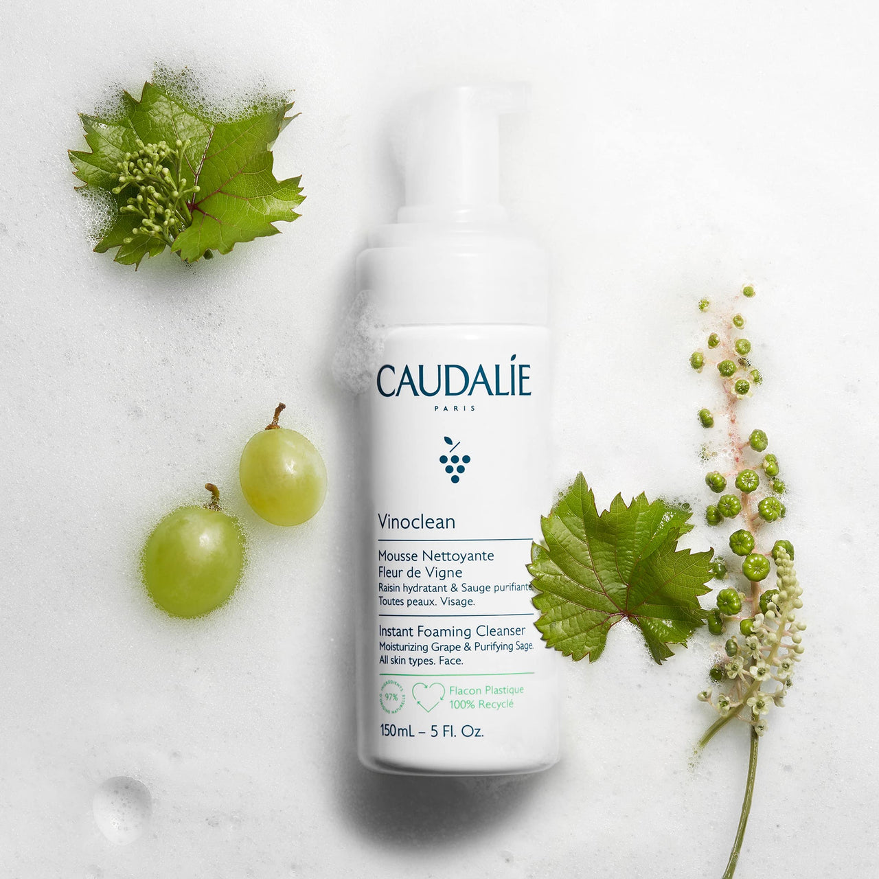 Caudalie Vinoclean Gentle Foaming Cleanser, Instant Foaming Cleanser, 150 mL