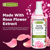 Thumbnail for De La Cruz Pure Rose Water Body Mist,Rosewater Spray for Face, Skin & Hair, Rose Toner & Rose Water for Hair Alcohol Free, Paraben Free 8 fl oz (3 Bottles)