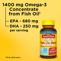 Thumbnail for Nature Made Extra Strength Burp Less Fish Oil Omega 3 Supplements 1400 mg Minis, Omega 3 Fish Oil as Ethyl Esters for Healthy Heart Brain Eyes Support, 60 Softgels, 30 Day Supply